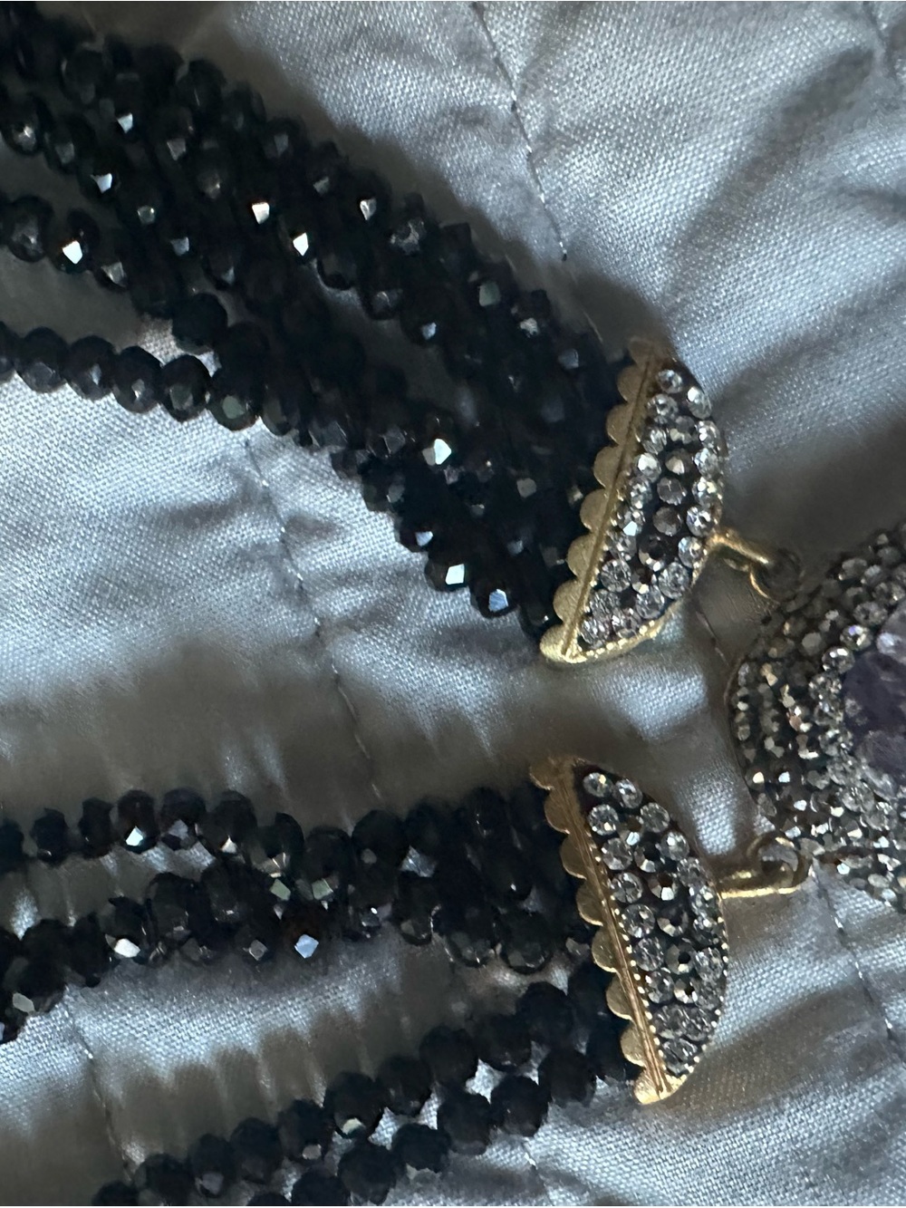 Black Beaded Multi-Strand Drop Earrings with Crystal Accents